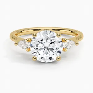 Three Stone Engagement Ring with Pear Accent Stones by Cultive - Yellow Gold