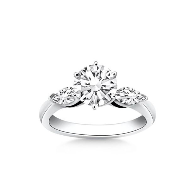 Three Stone Engagement Ring with Round and Marquise Stones