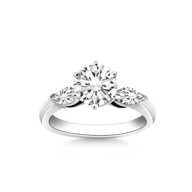 Three Stone Engagement Ring with Round and Marquise Cut Stones - Grown ...